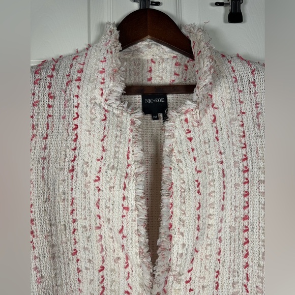 Nic + Zoe Woven Short Blazer Cream and Pink Textured Womens Size Petite Medium - Picture 2 of 9